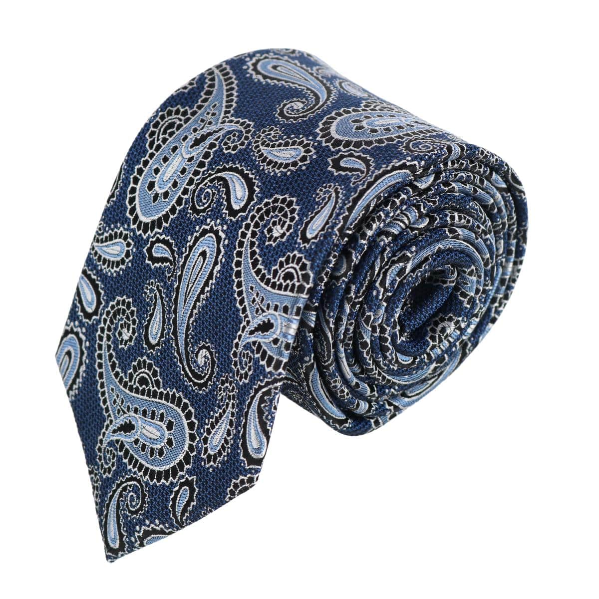 Wharton Wavy Paisley Silk Novelty Necktie - Navy Blue