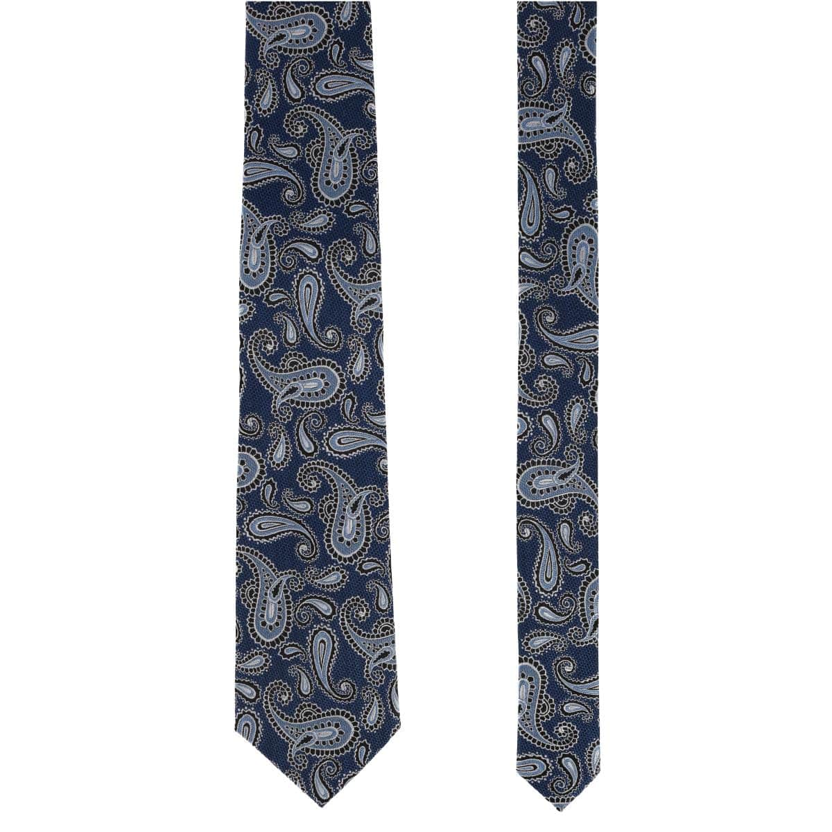 Wharton Wavy Paisley Silk Novelty Necktie - Navy Blue
