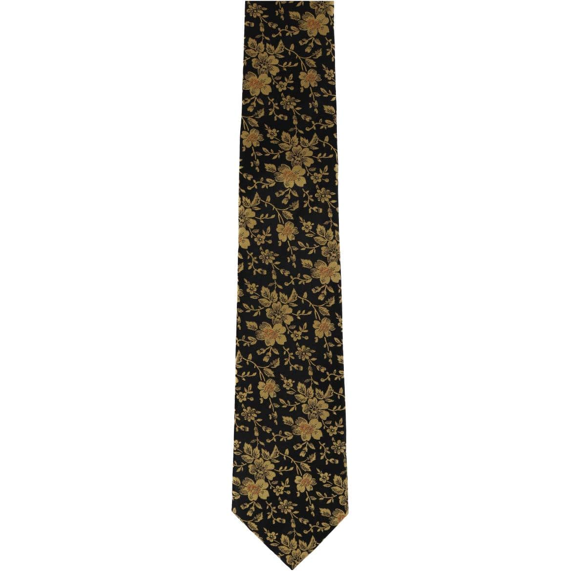 Midas Floral Novelty Silk Necktie - Black and Gold