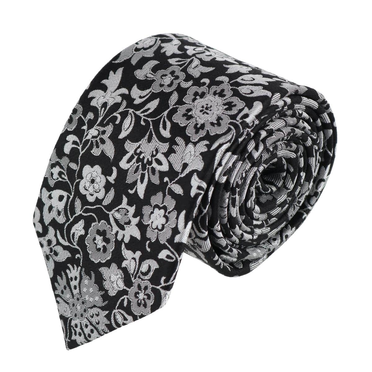 Arian Silver Floral and Vine Business Necktie - Black and Silver