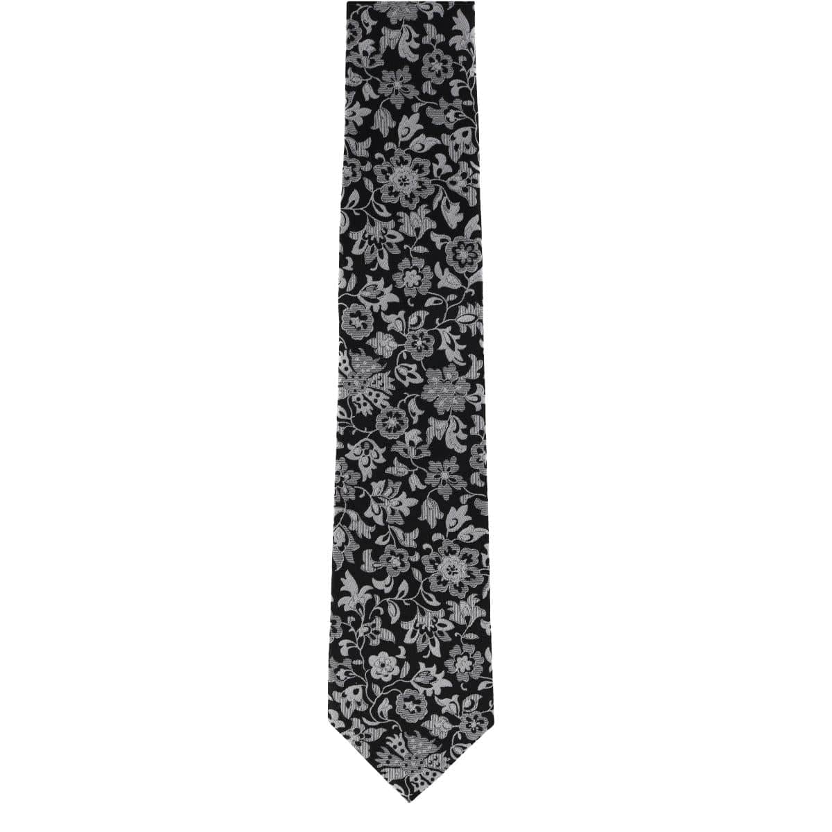 Arian Silver Floral and Vine Business Necktie - Black and Silver