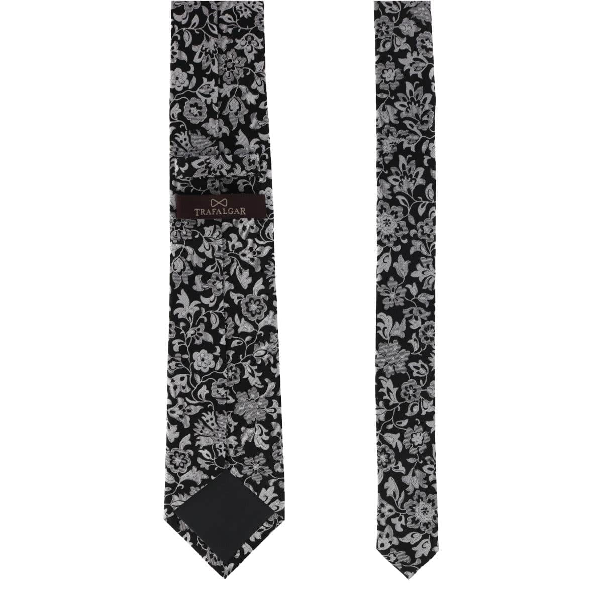 Arian Silver Floral and Vine Business Necktie - Black and Silver