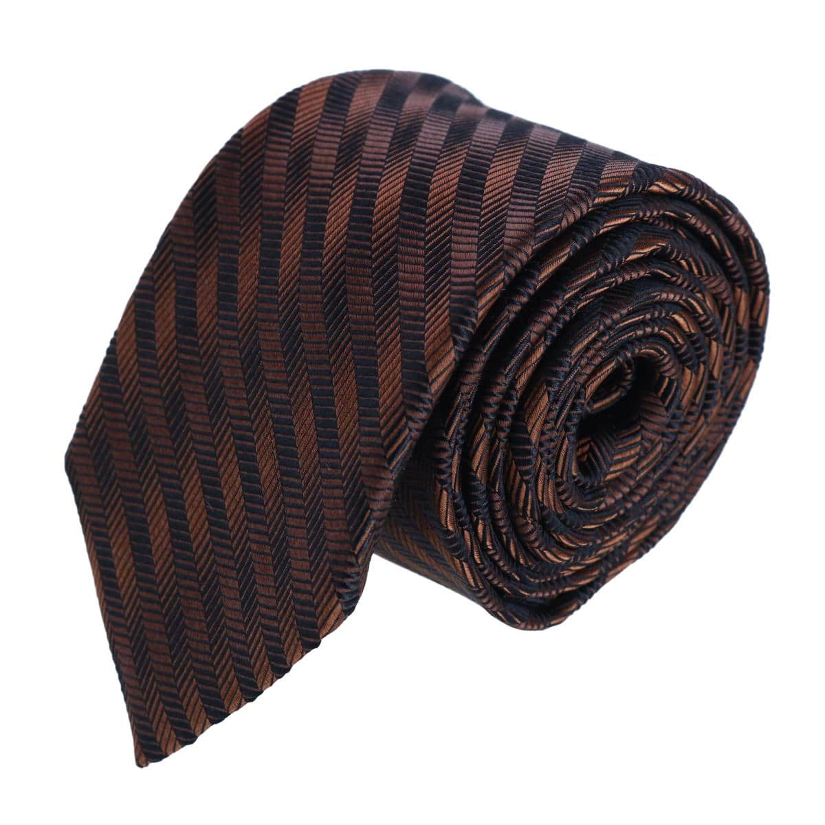Nathanial Regal Patterned Diagonal Line Silk Business Necktie - Brown