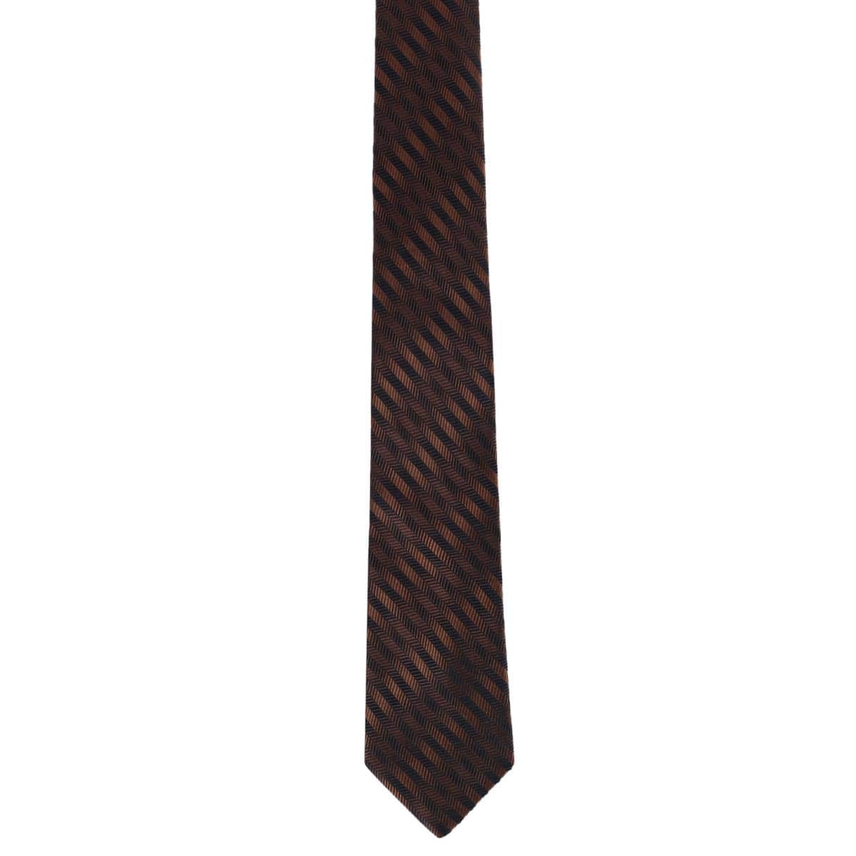 Nathanial Regal Patterned Diagonal Line Silk Business Necktie - Brown