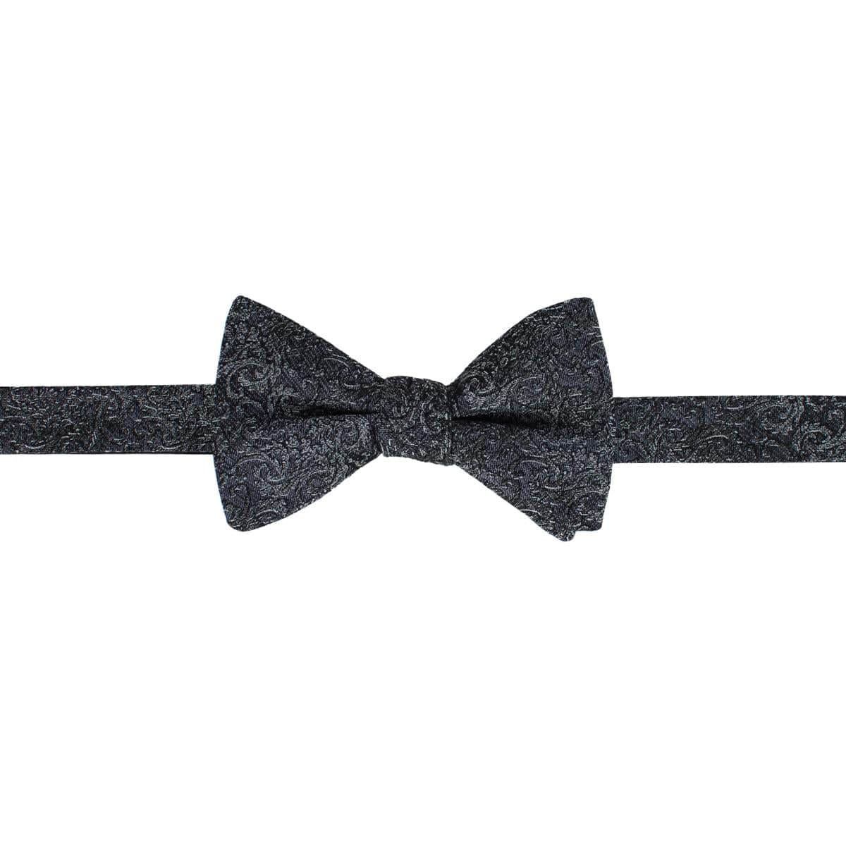 Esteban Scrolling Vines Tone on Tone Patterned Silk Bow Tie - Silver and Black