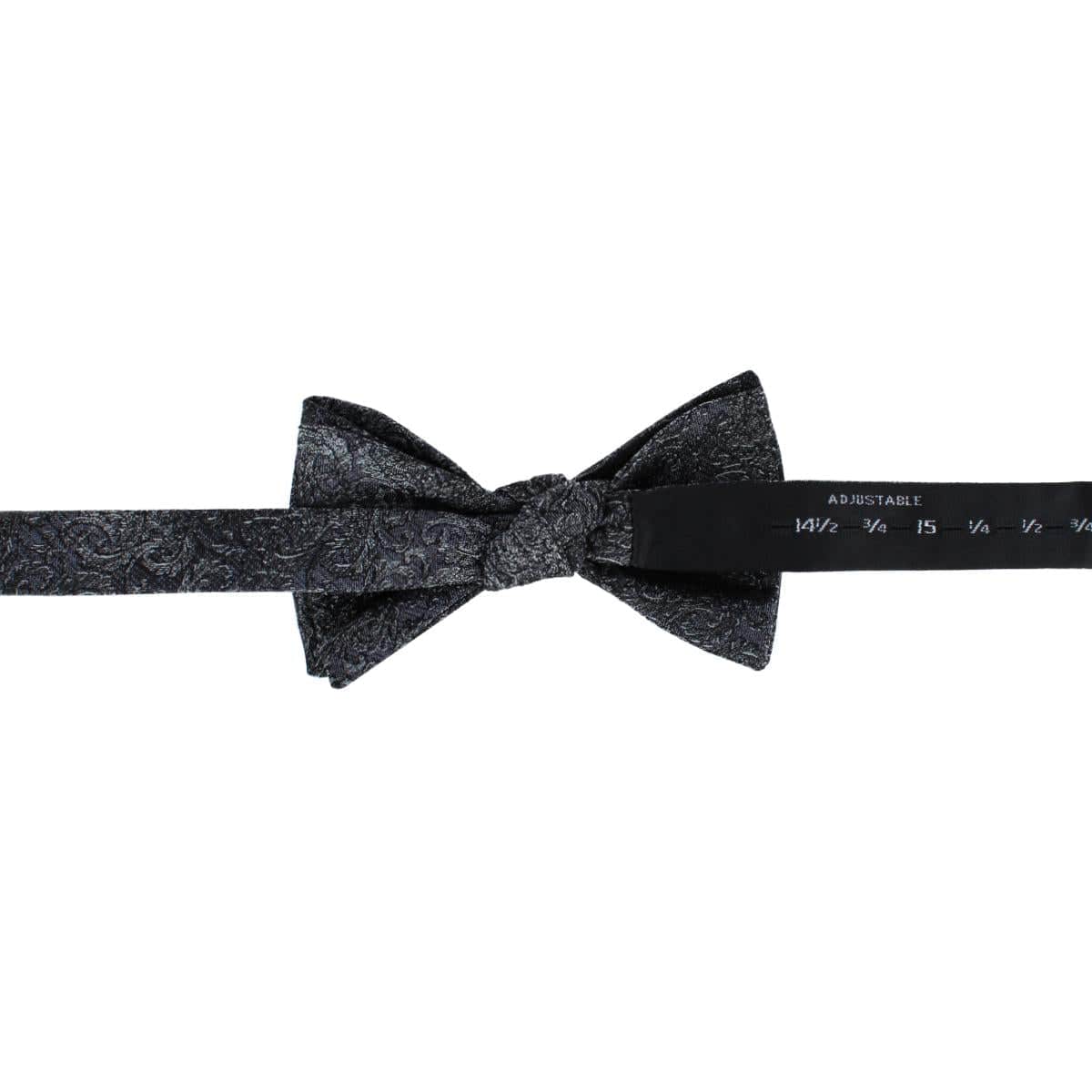 Esteban Scrolling Vines Tone on Tone Patterned Silk Bow Tie - Silver and Black