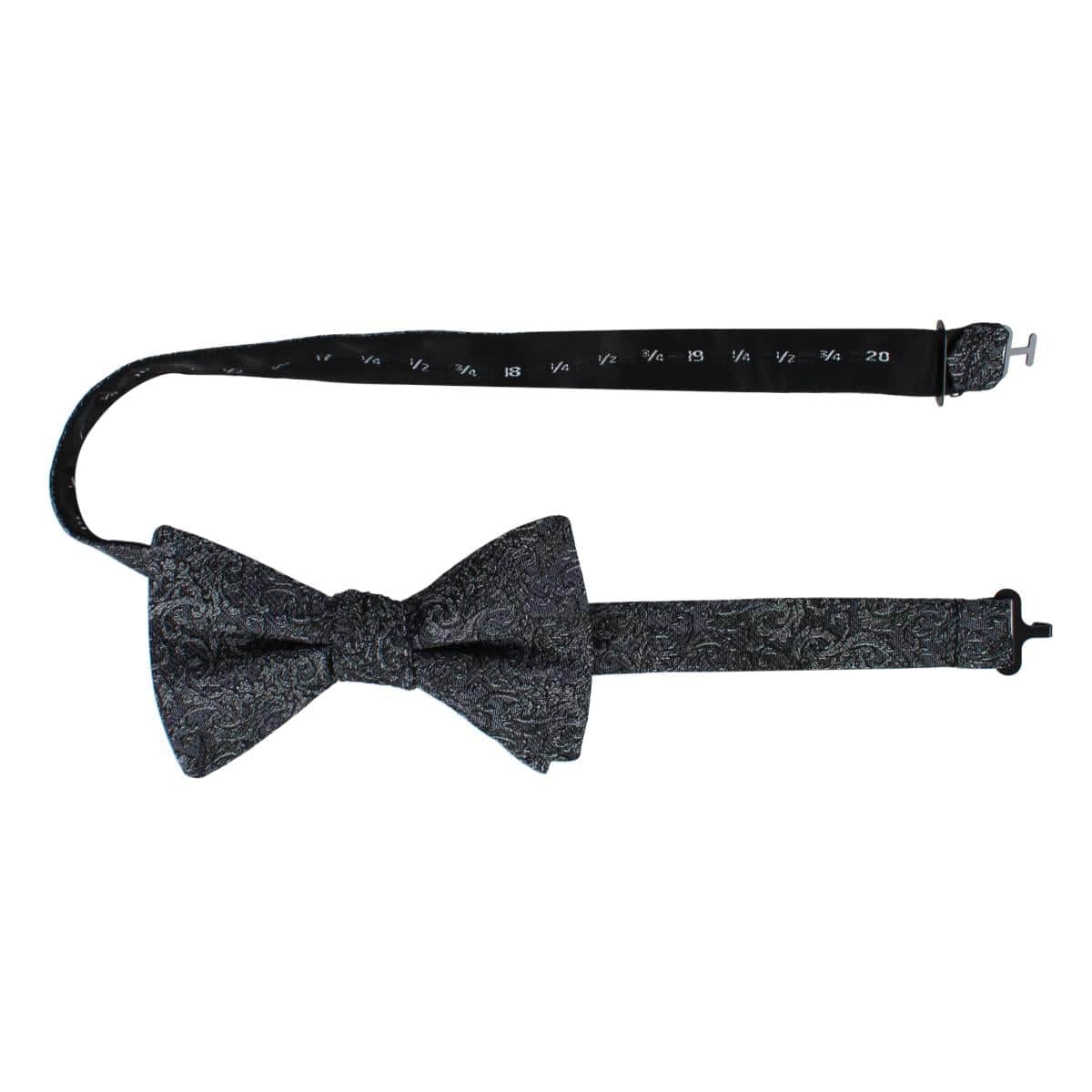 Esteban Scrolling Vines Tone on Tone Patterned Silk Bow Tie - Silver and Black