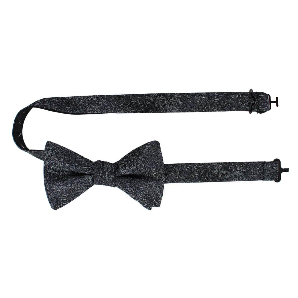 Esteban Scrolling Vines Tone on Tone Patterned Silk Bow Tie - Silver and Black