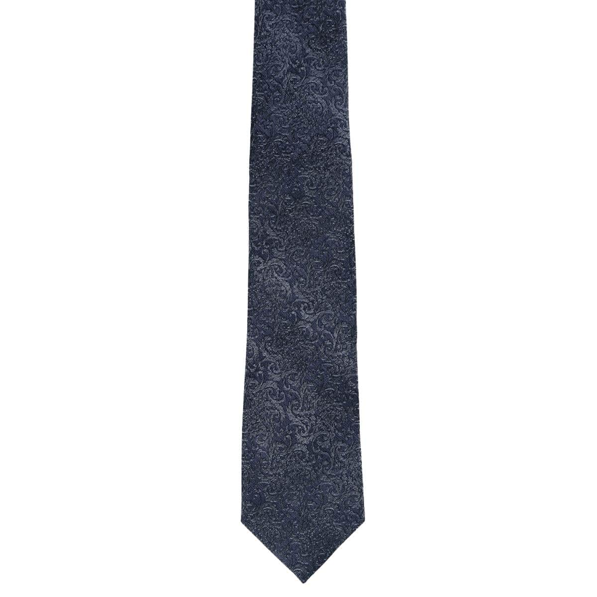 Esteban Scrolling Vines Tone on Tone Patterned Silk Necktie - Silver and Black