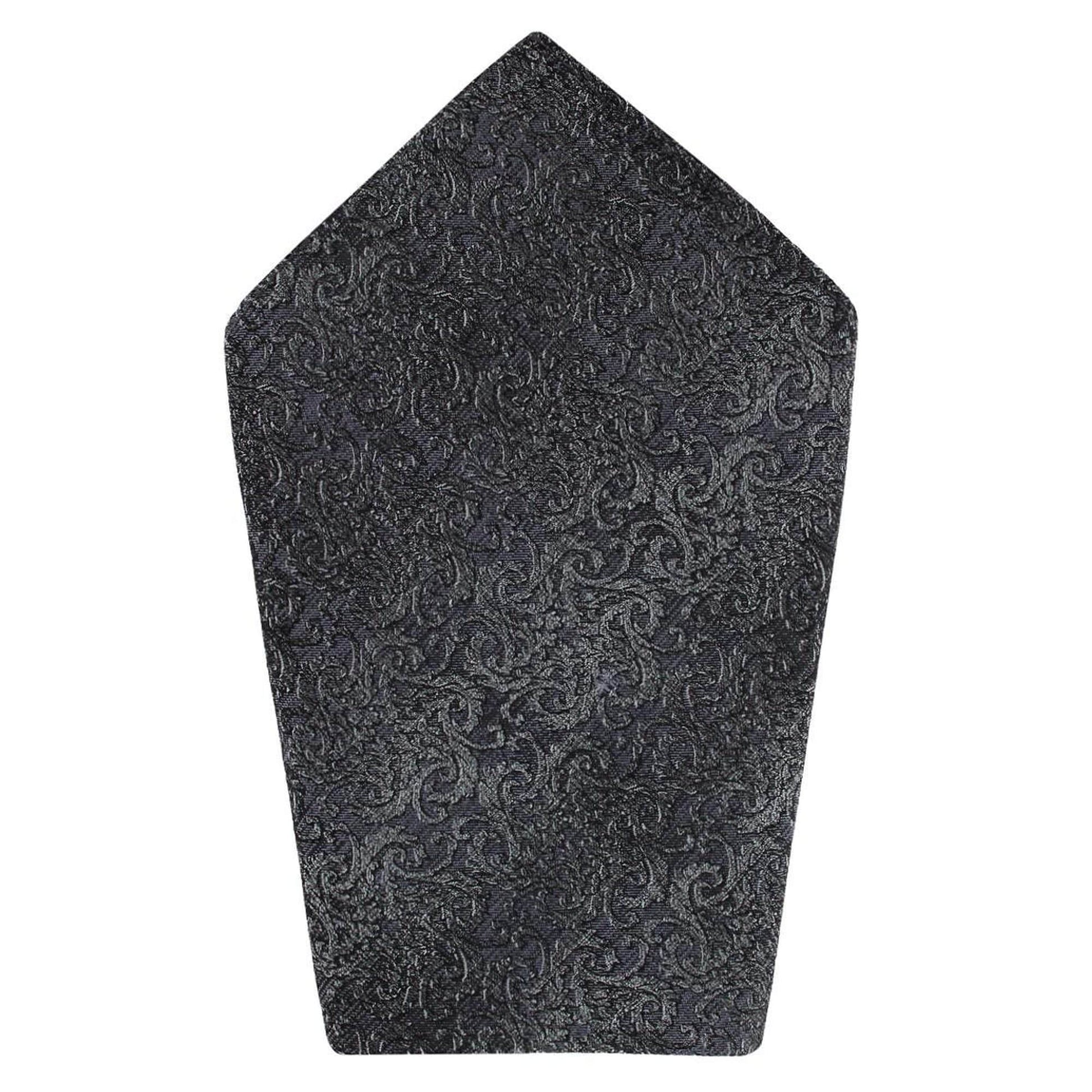 Esteban Scrolling Vines Silk Necktie and Pocket Square Bundle - Silver and Black