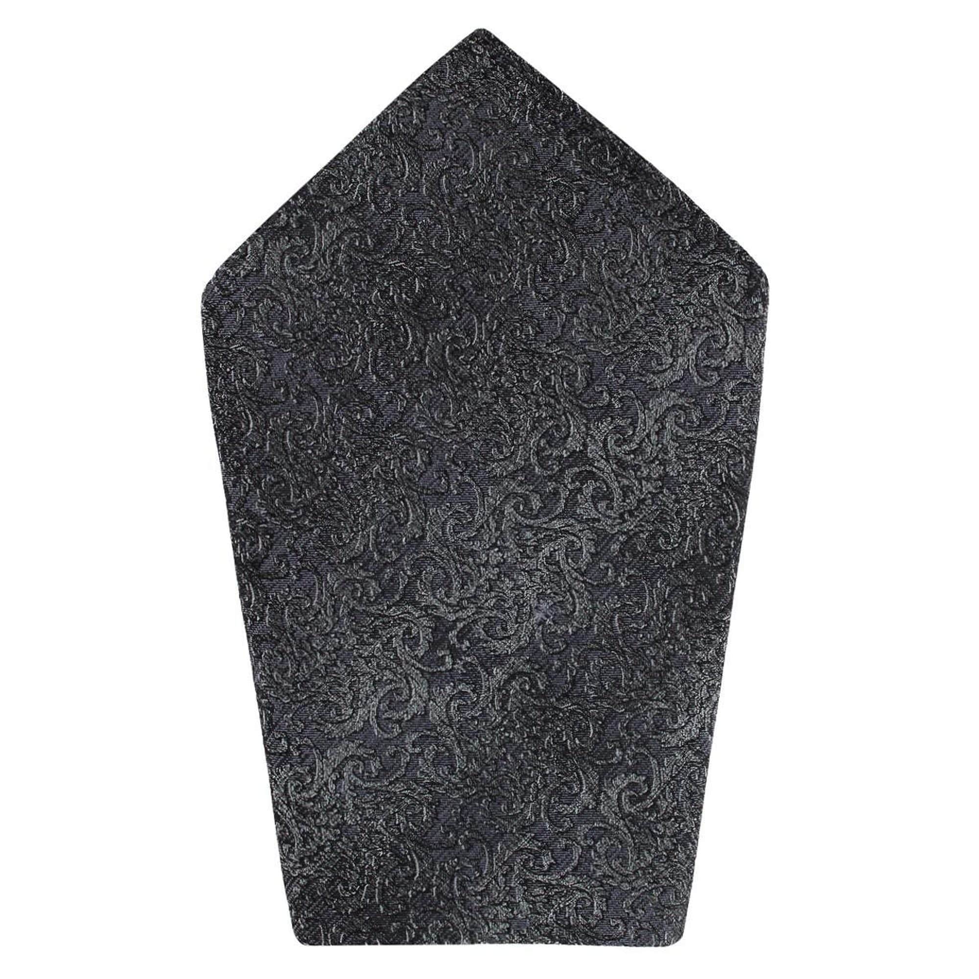 Esteban Scrolling Vines Silk Necktie and Pocket Square Bundle - Silver and Black