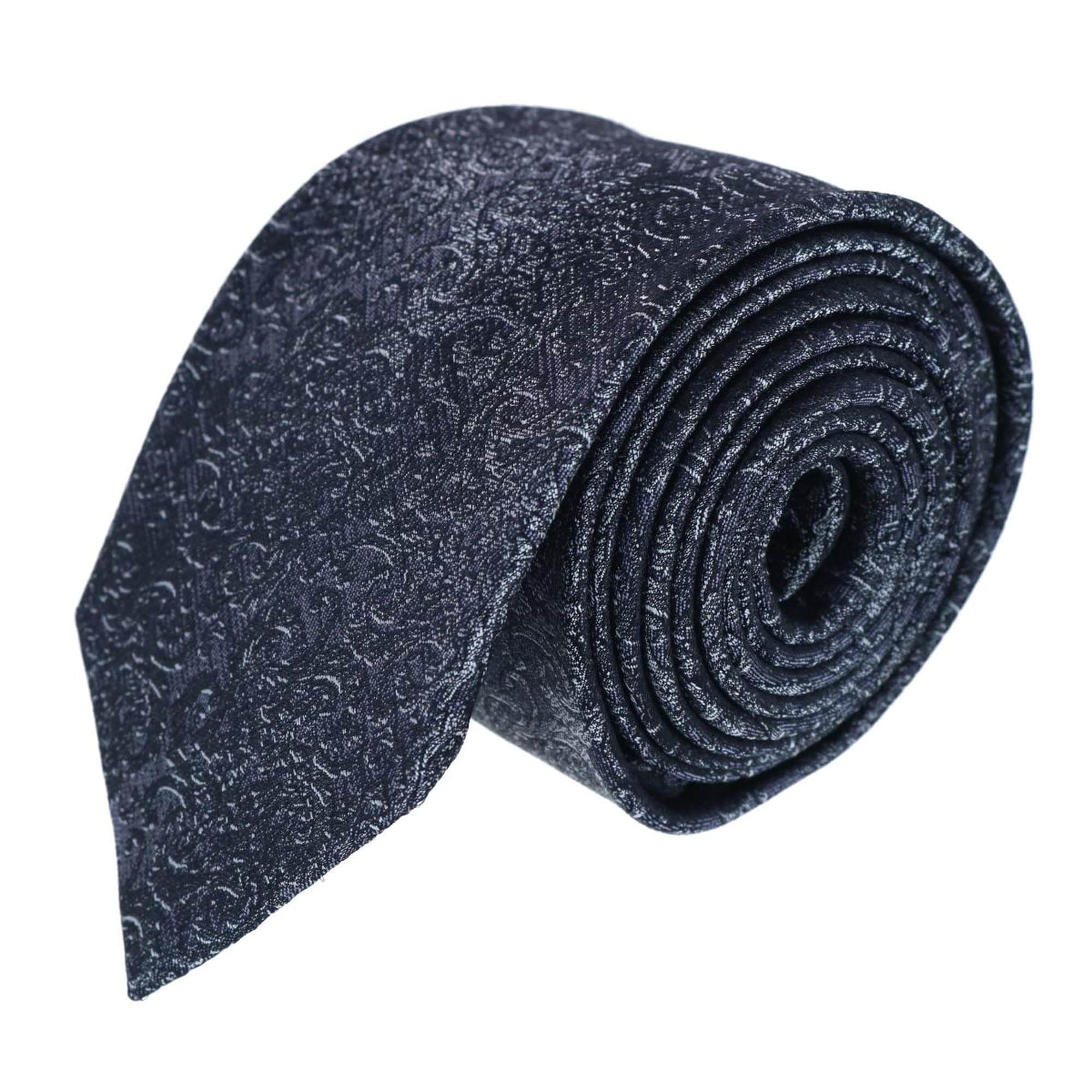 Esteban Scrolling Vines Silk Necktie and Pocket Square Bundle - Silver and Black