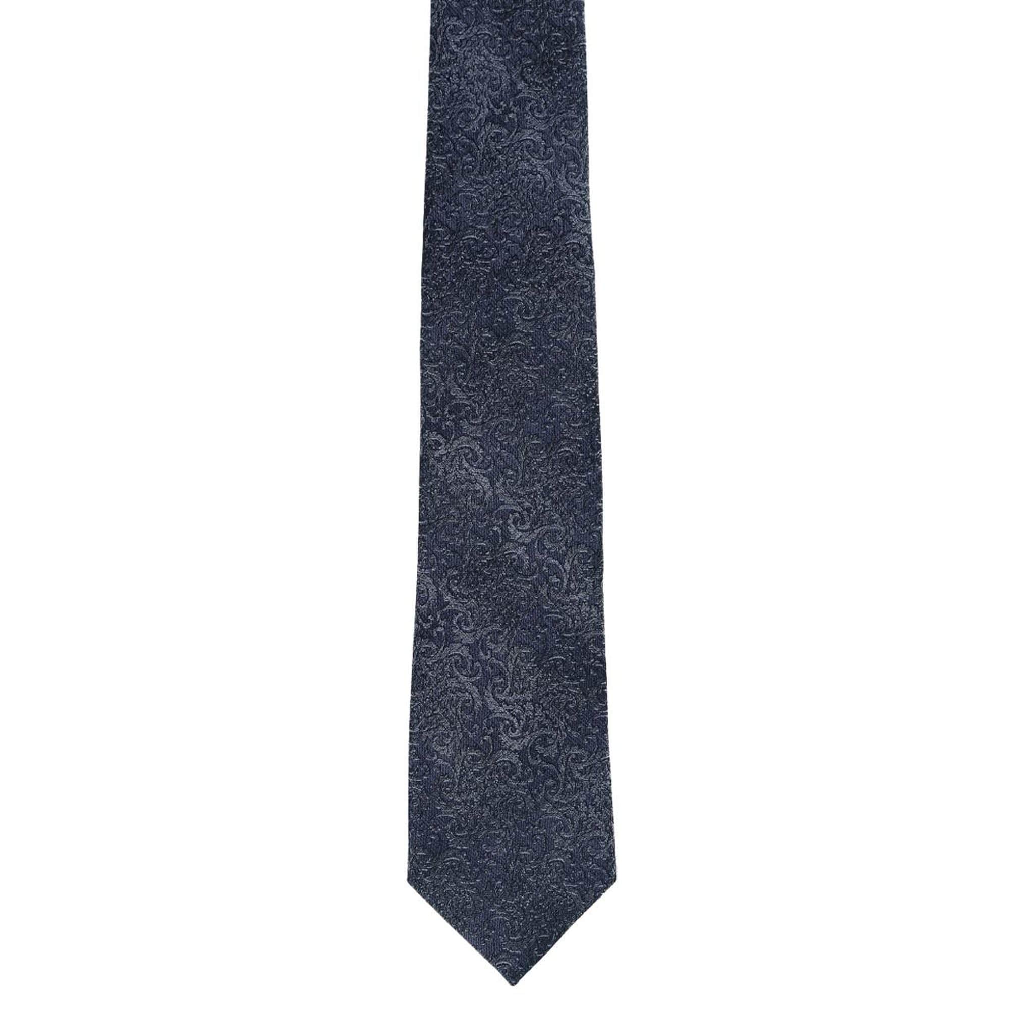 Esteban Scrolling Vines Silk Necktie and Pocket Square Bundle - Silver and Black