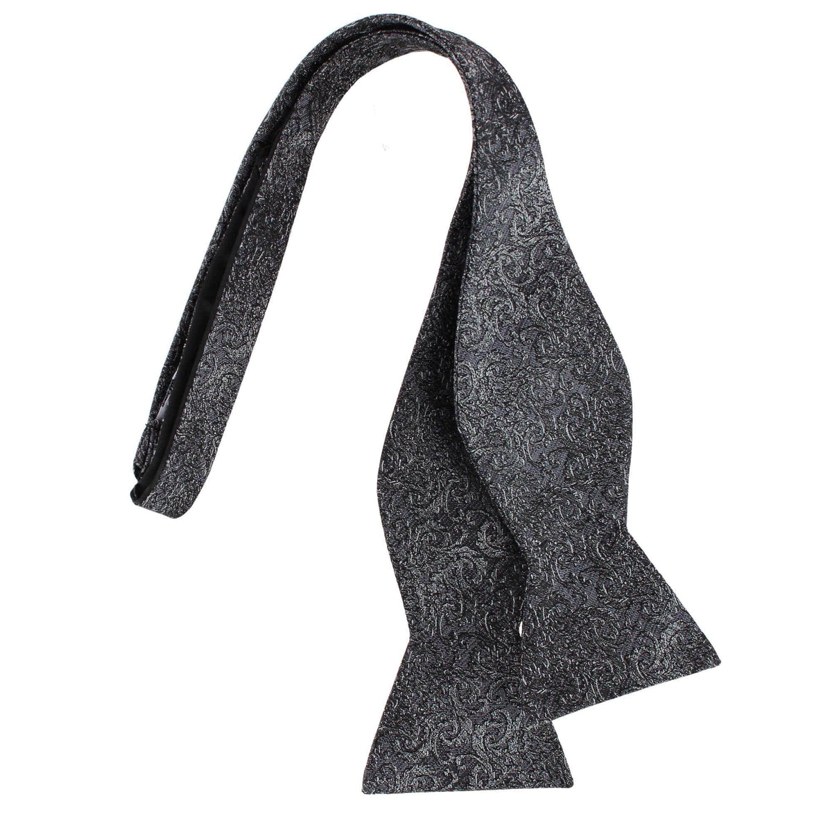 Esteban Scrolling Vines Tone on Tone Patterned Silk Self Tie Bow Tie - Silver and Black