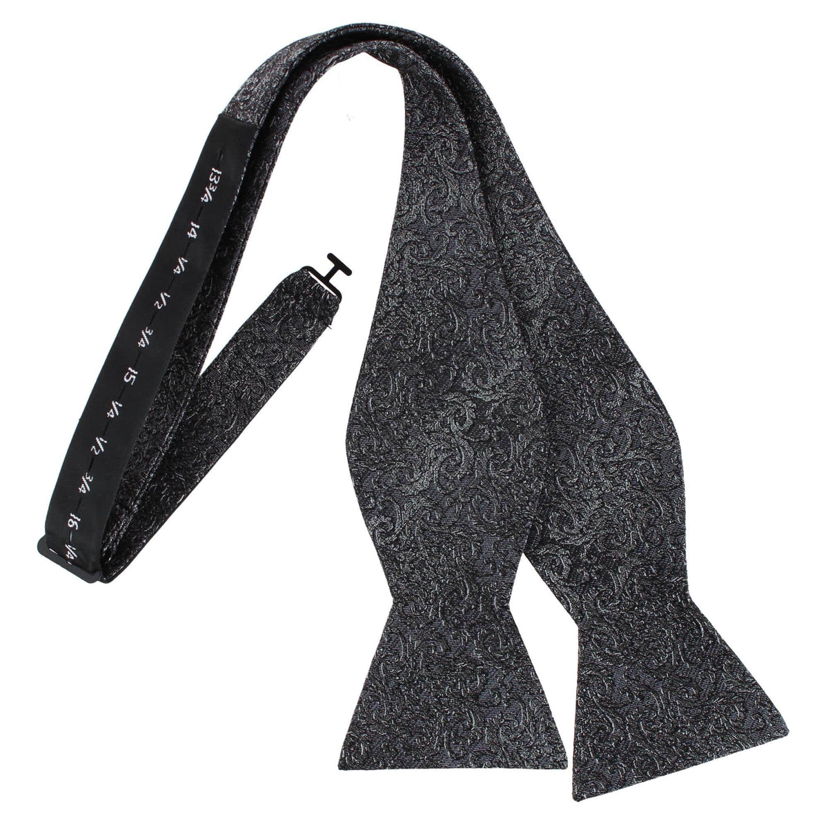 Esteban Scrolling Vines Tone on Tone Patterned Silk Self Tie Bow Tie - Silver and Black