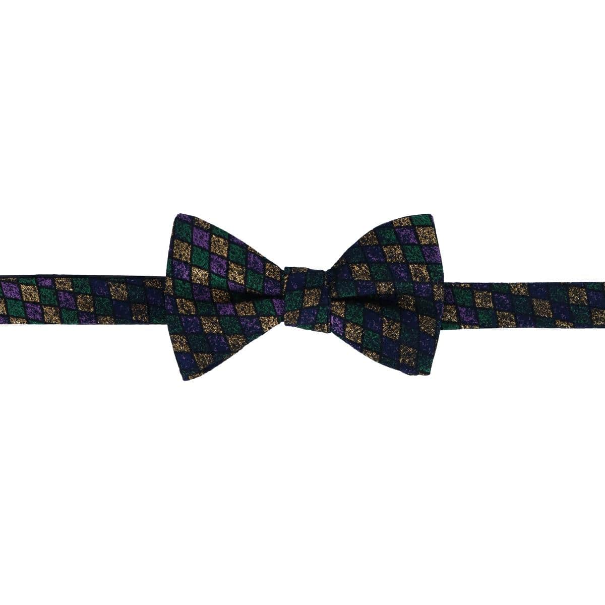 Carnival Diamond Multi-Colored Novelty Silk Bow Tie - Green, Yellow, and Purple