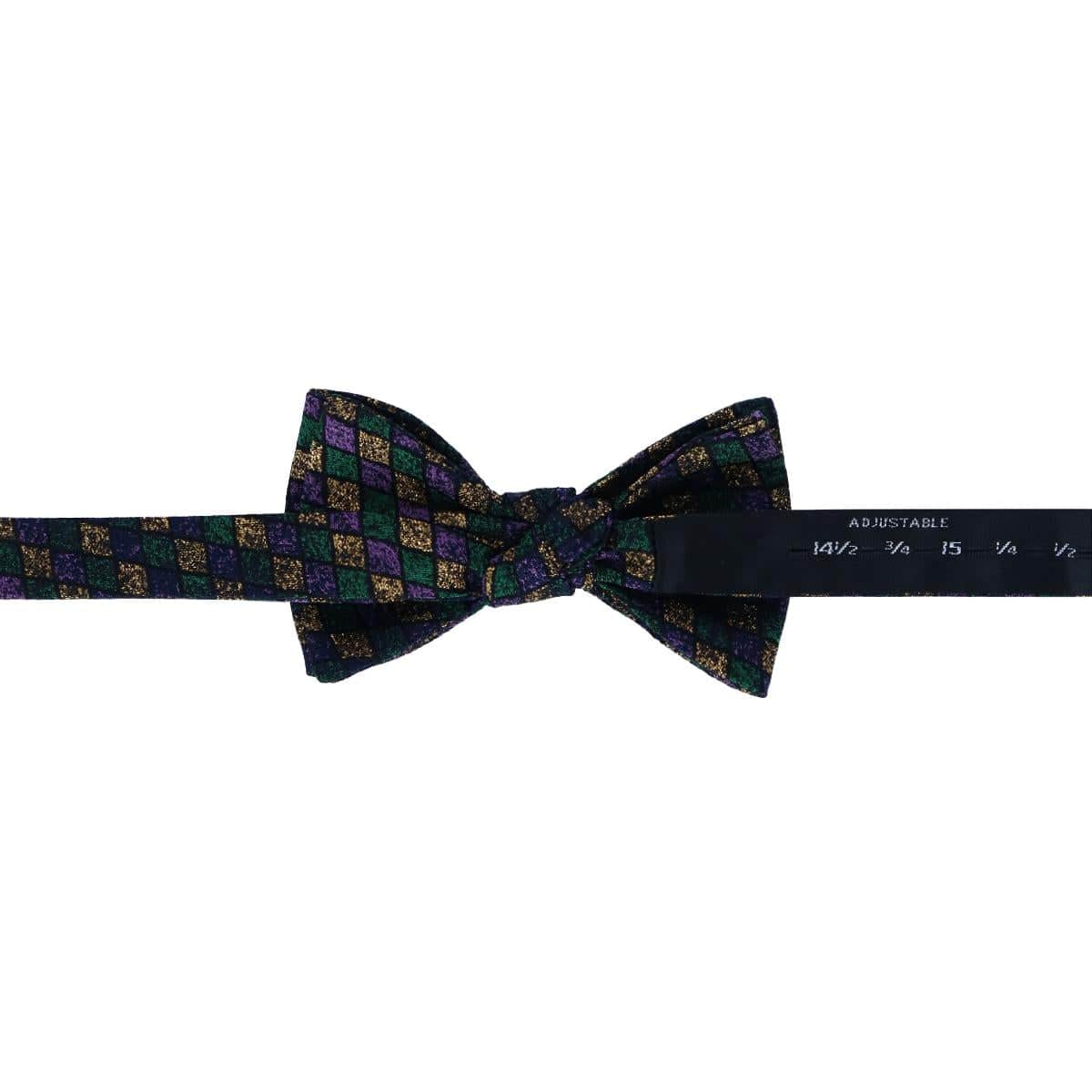 Carnival Diamond Multi-Colored Novelty Silk Bow Tie - Green, Yellow, and Purple
