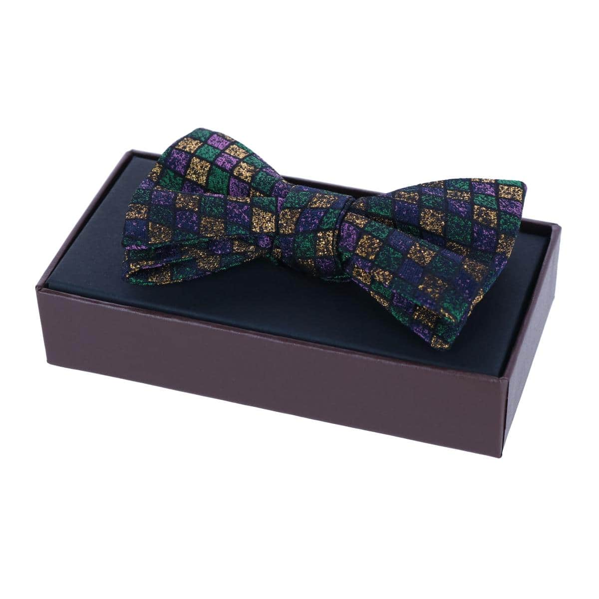 Carnival Diamond Multi-Colored Novelty Silk Bow Tie - Green, Yellow, and Purple