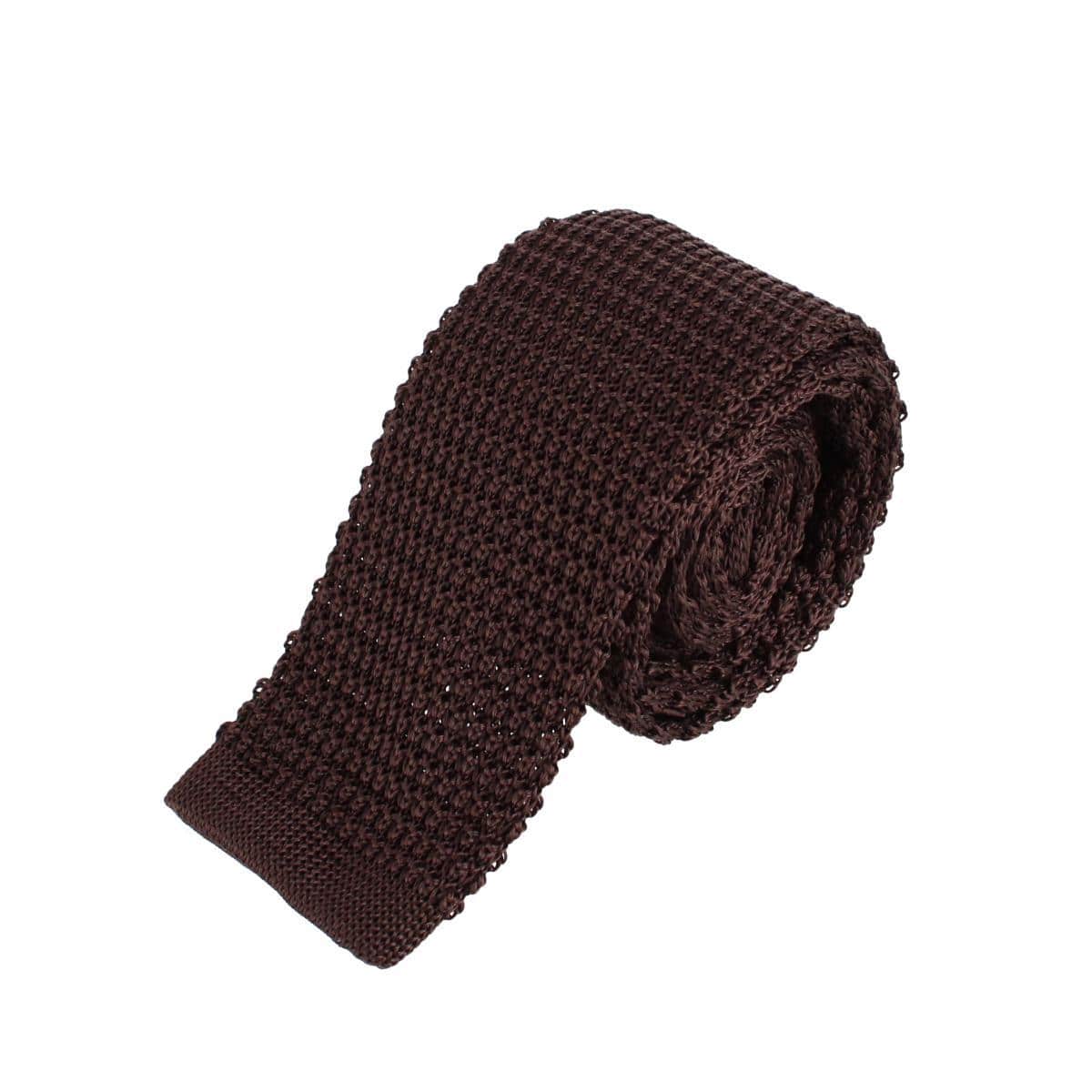Zion Knit Silk Solid Colored Necktie - Brown