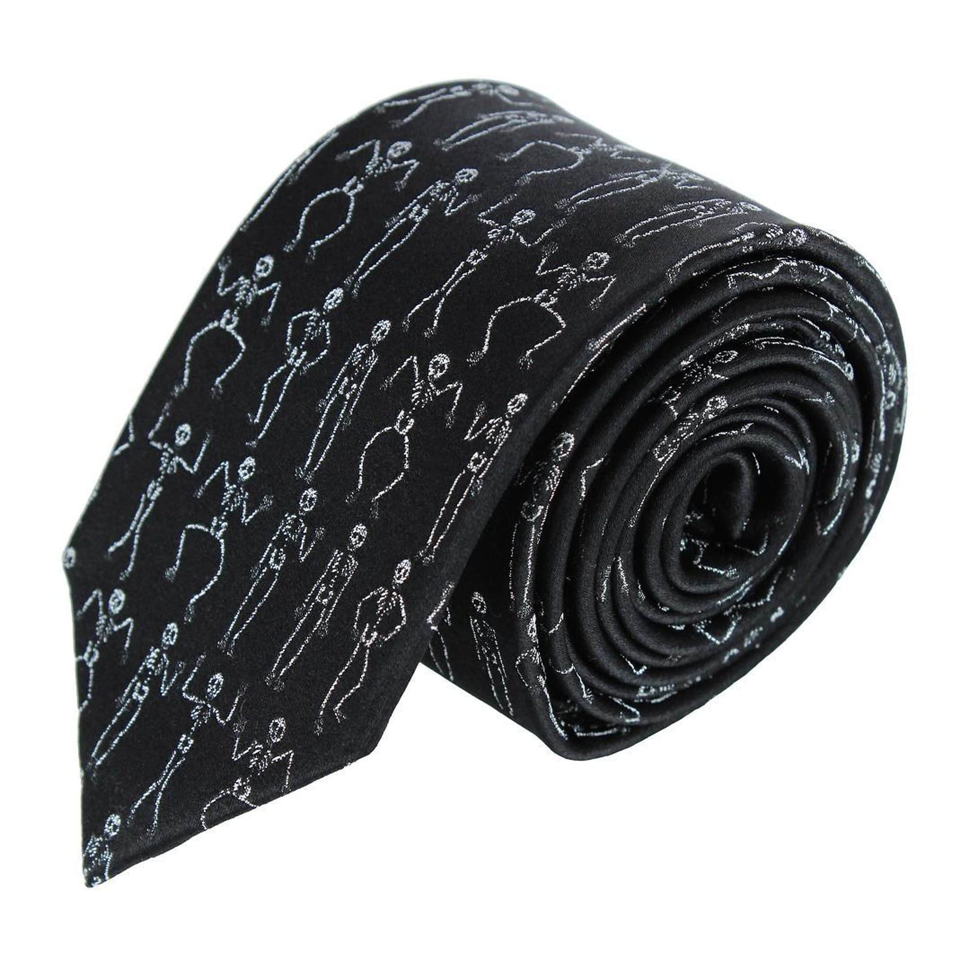 Davy Bones & Gatsby Silk Tie and Pocket Square Bundle - Black with Silver