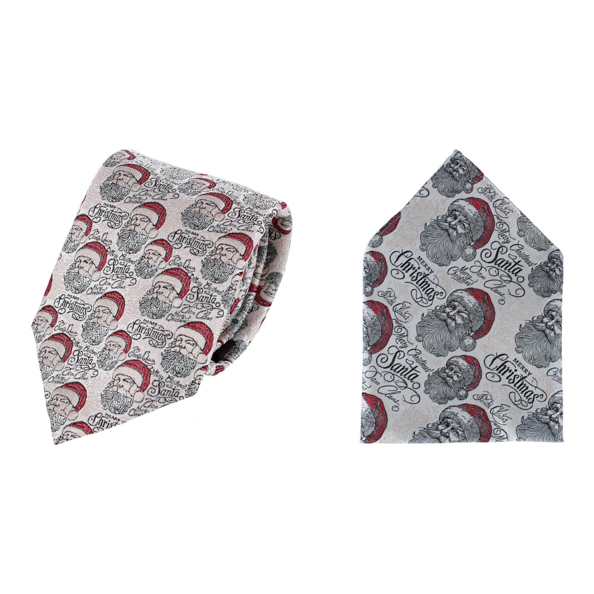 Santa Claus Is Watching Silk Tie and Pocket Square Bundle - Cream