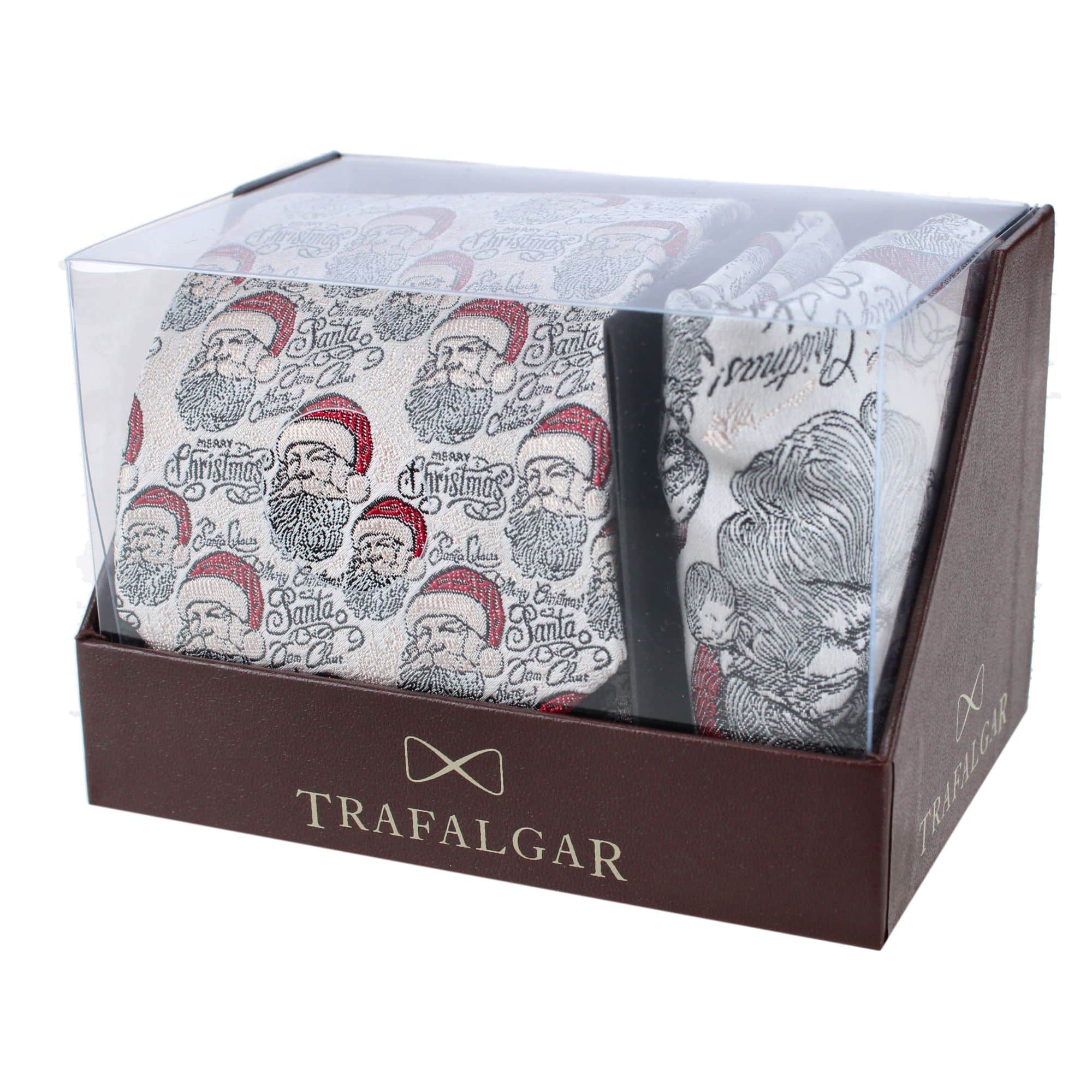 Santa Claus Is Watching Silk Tie and Pocket Square Bundle - Cream