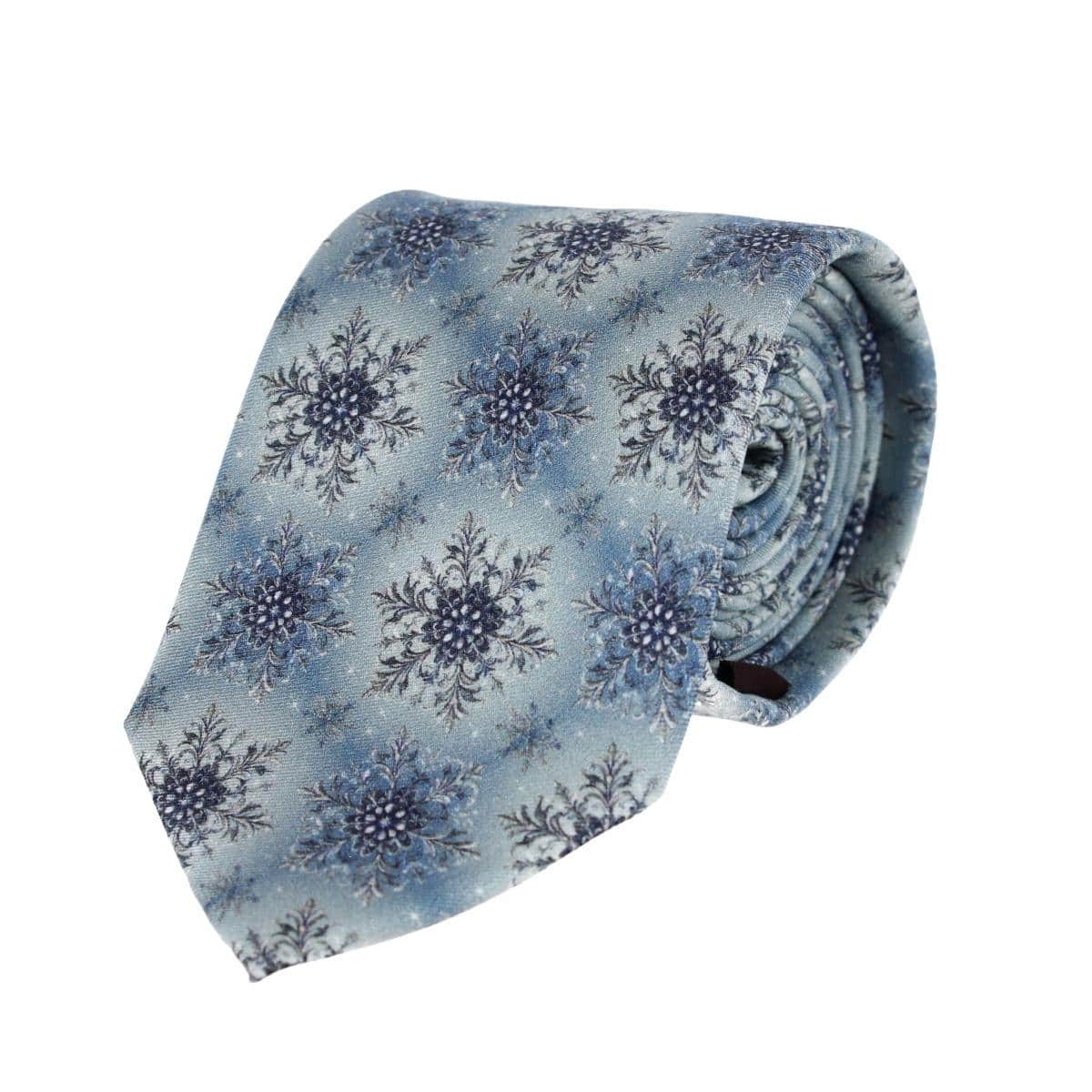 Clarence The Classy Snowflake Silk Holiday Necktie - Light Blue