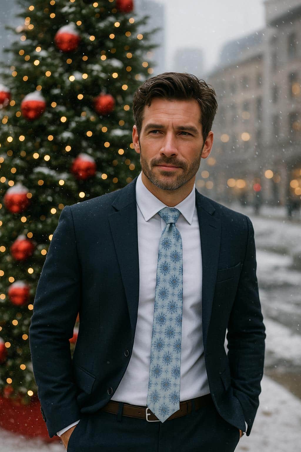 Clarence The Classy Snowflake Silk Holiday Necktie - Light Blue