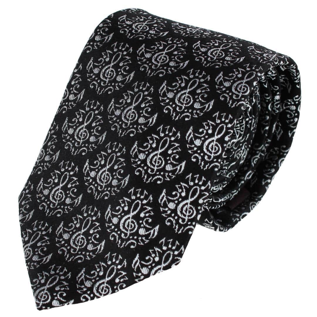 Maestro's Melody Mayhem Muscial Note Novelty Silk Necktie - Black