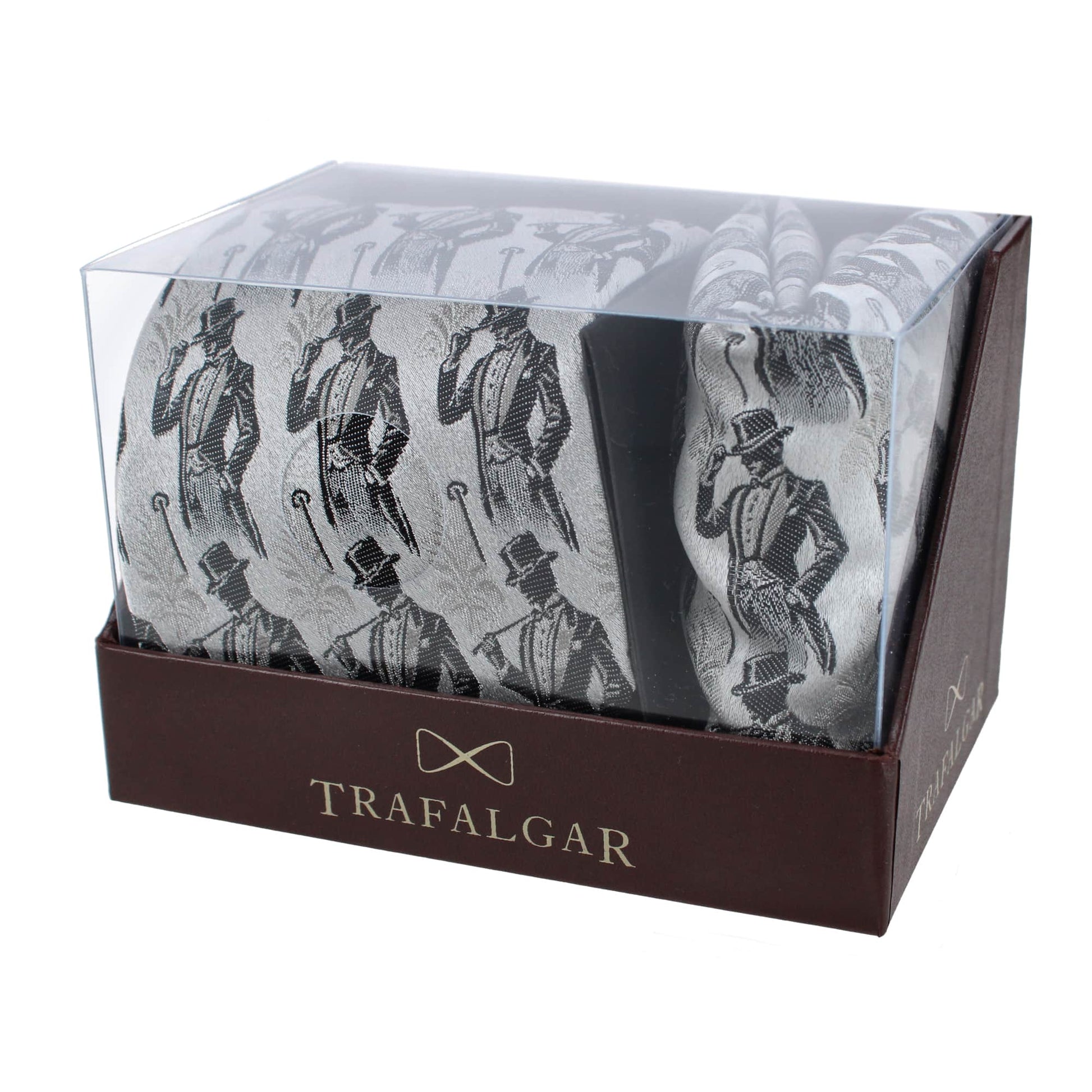 Ambrose Dapper Night Silk Novelty Necktie and Pocket Square Set - Silver and Black