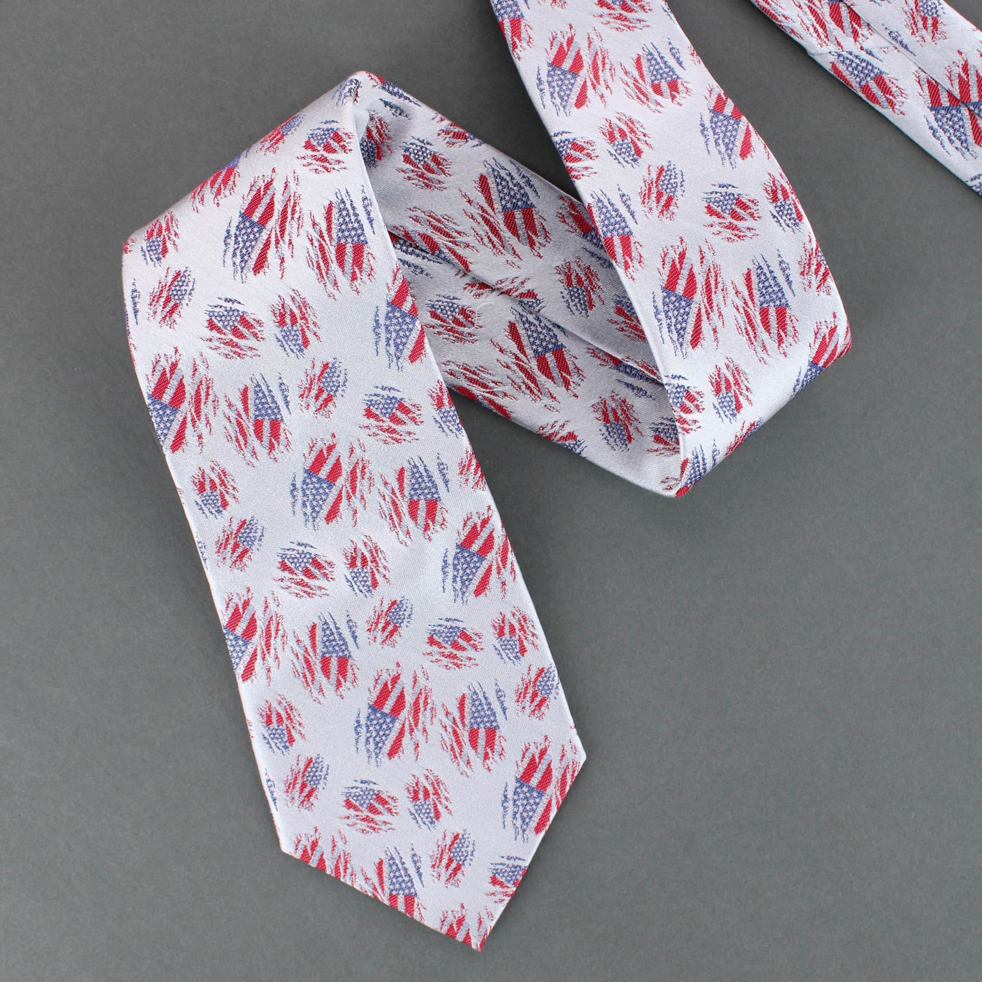 Stars & Stripes Secret Silver Silk Novelty Necktie - Silver