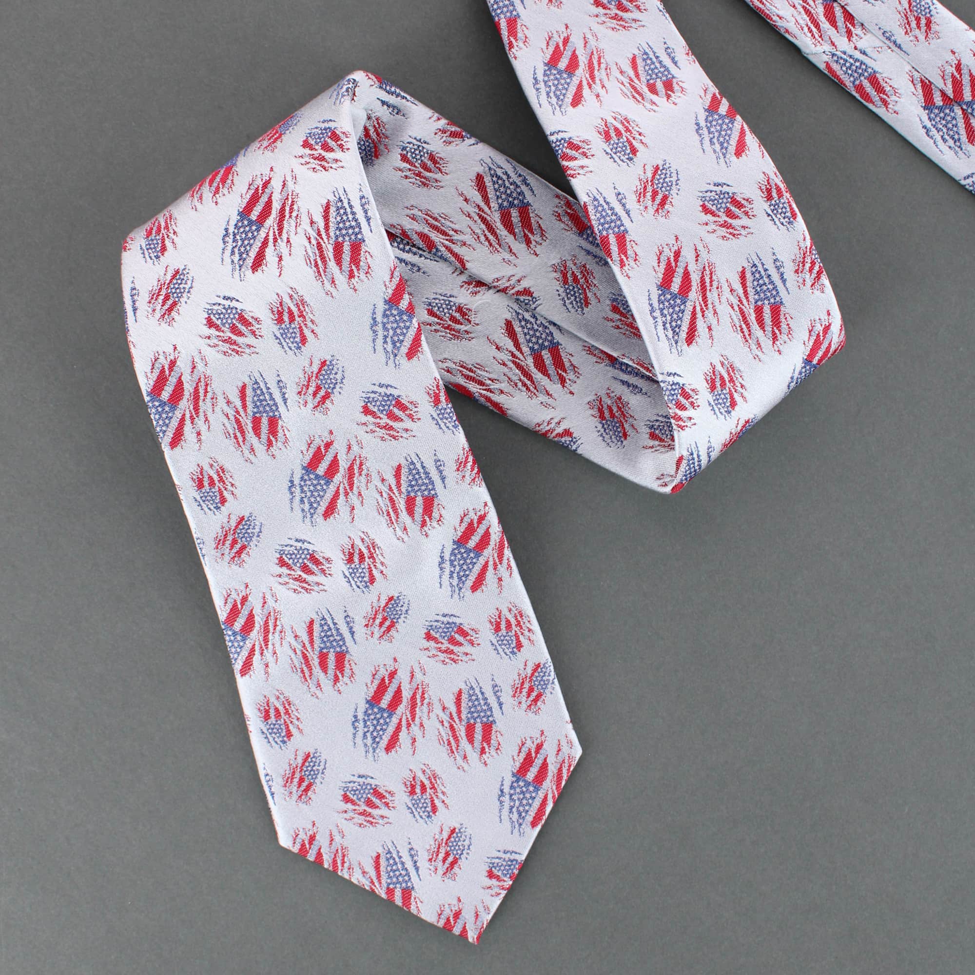 Stars & Stripes Secret Silver Silk Novelty Necktie - Silver