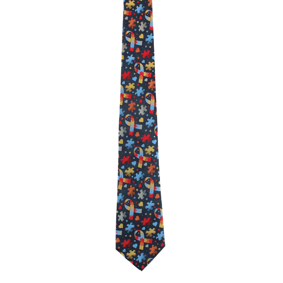 Autism Visibility Novelty Silk Necktie - Navy Blue with Multiple Colors