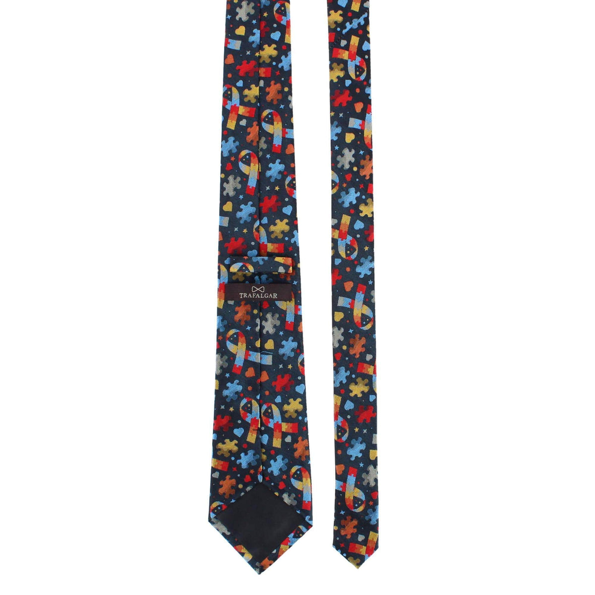 Autism Visibility Novelty Silk Necktie - Navy Blue with Multiple Colors