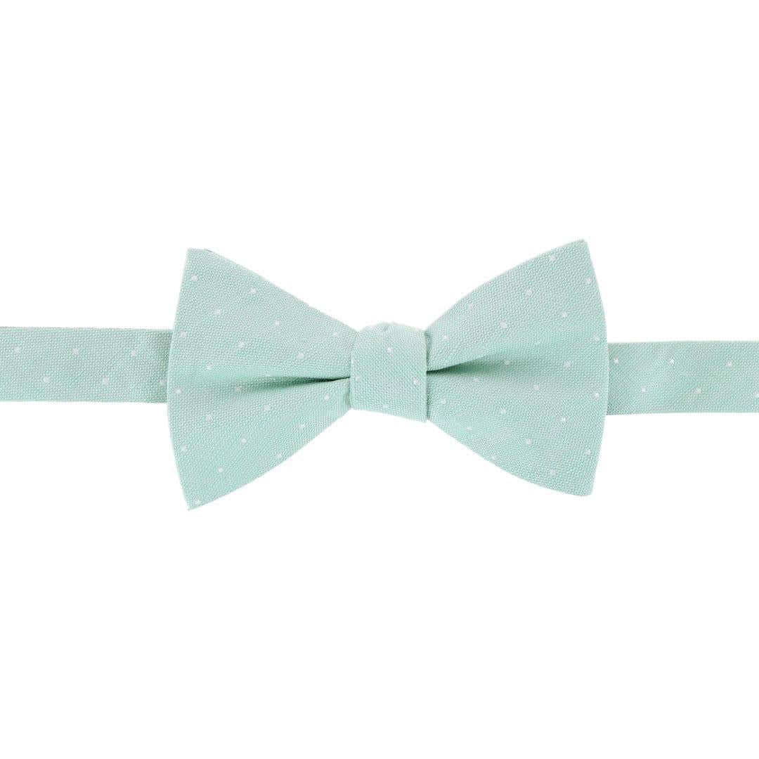 Churchill Chambray Polka Dot Linen Blend Bow Tie - Light Green with Polka Dots
