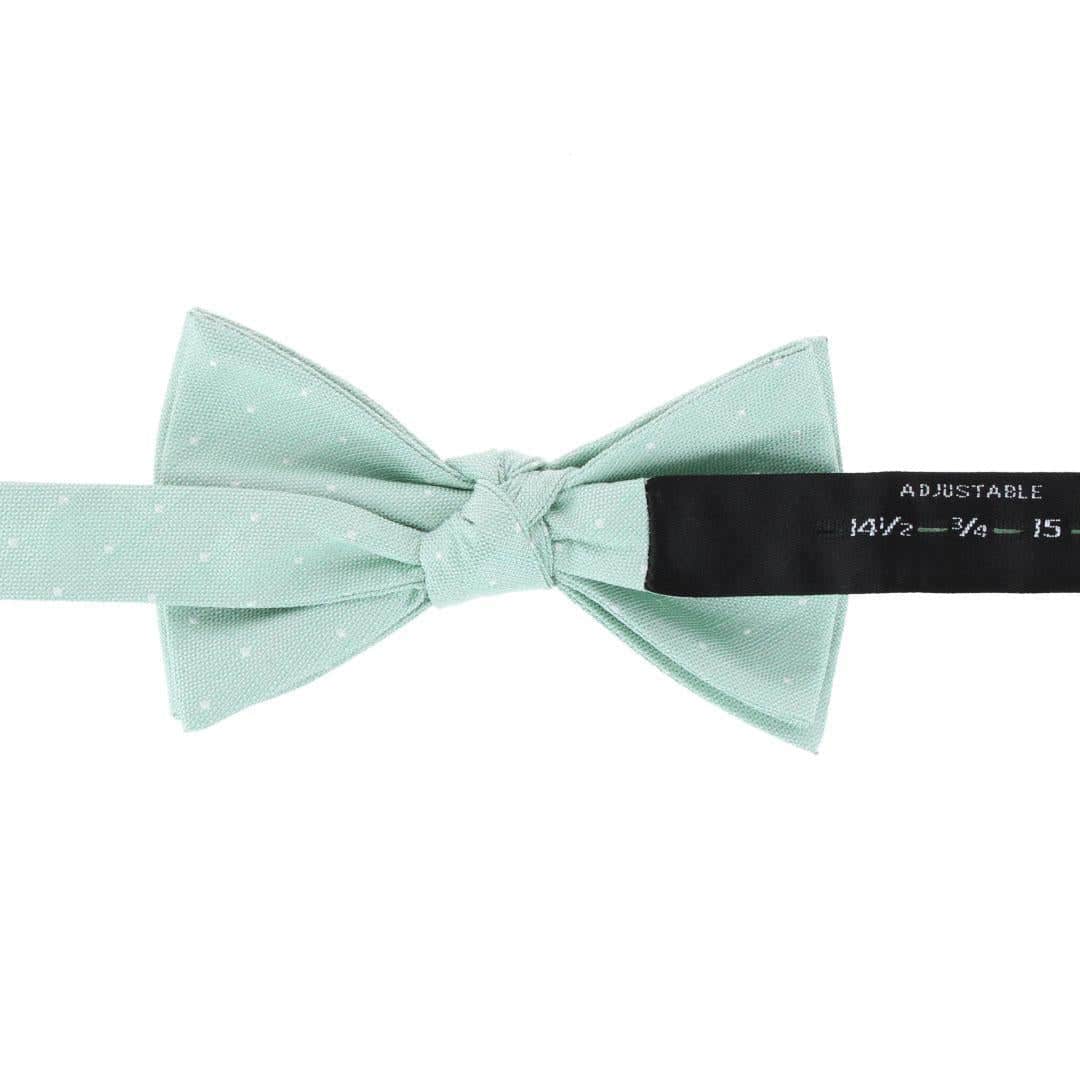 Churchill Chambray Polka Dot Linen Blend Bow Tie - Light Green with Polka Dots