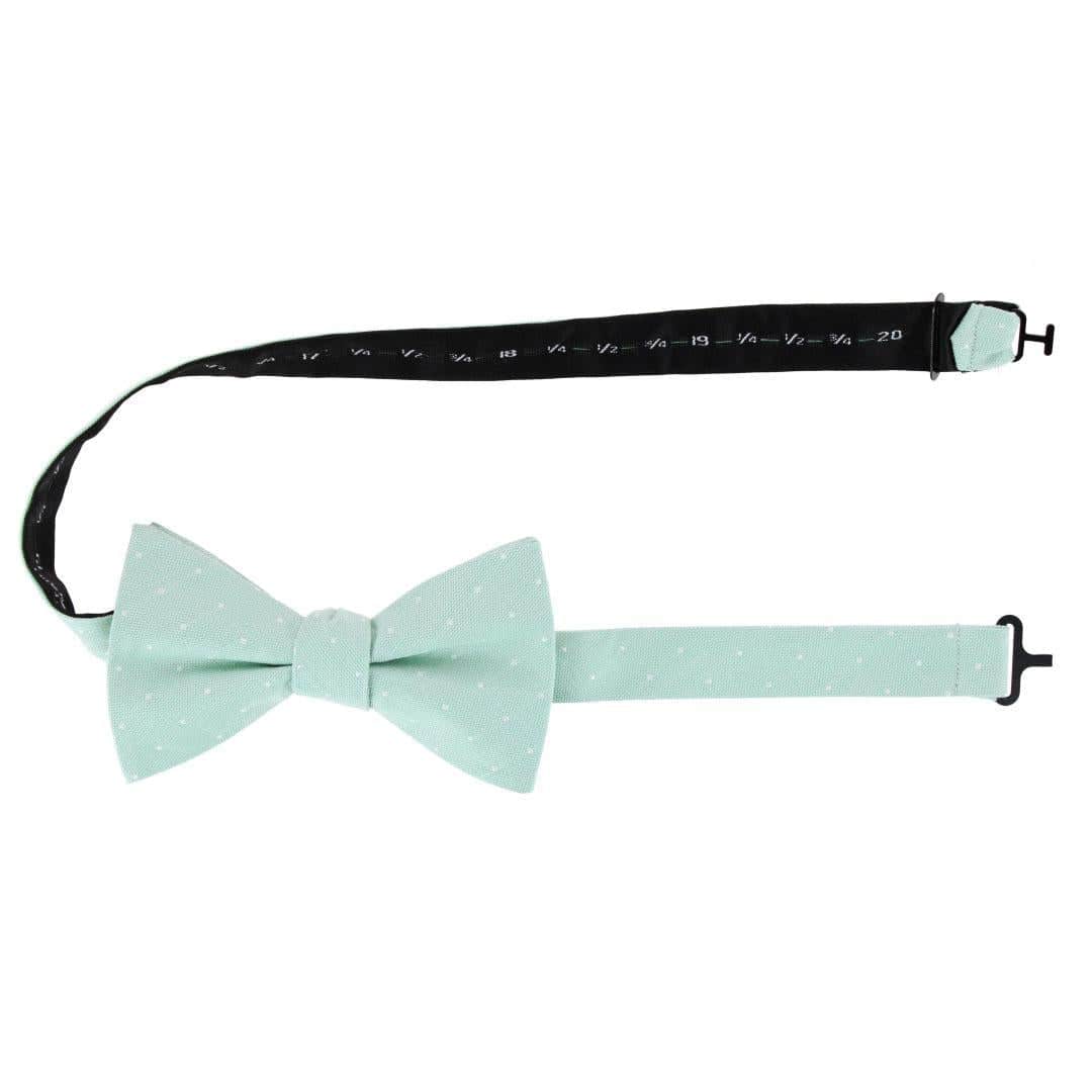 Churchill Chambray Polka Dot Linen Blend Bow Tie - Light Green with Polka Dots