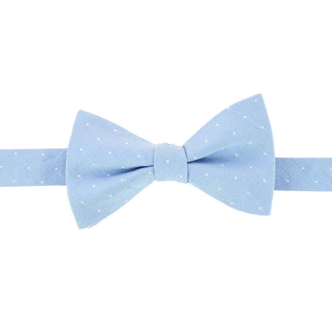 Churchill Chambray Polka Dot Linen Blend Bow Tie - Light Blue with Polka Dots