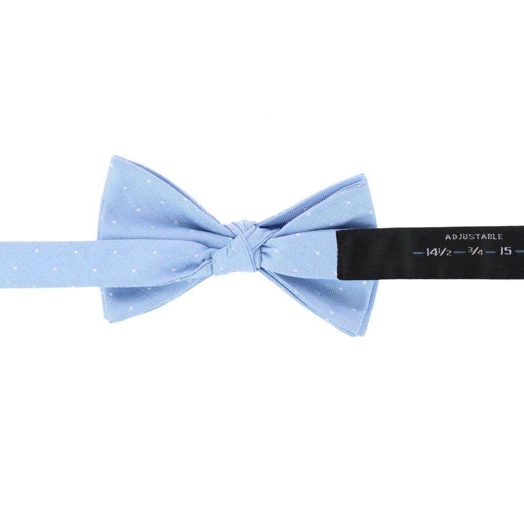 Churchill Chambray Polka Dot Linen Blend Bow Tie - Light Blue with Polka Dots