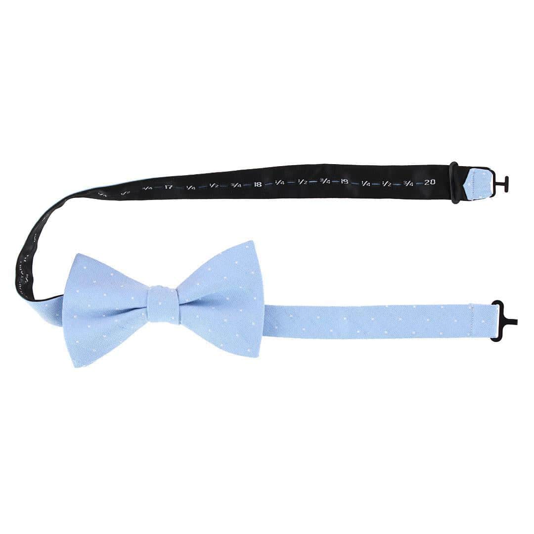 Churchill Chambray Polka Dot Linen Blend Bow Tie - Light Blue with Polka Dots