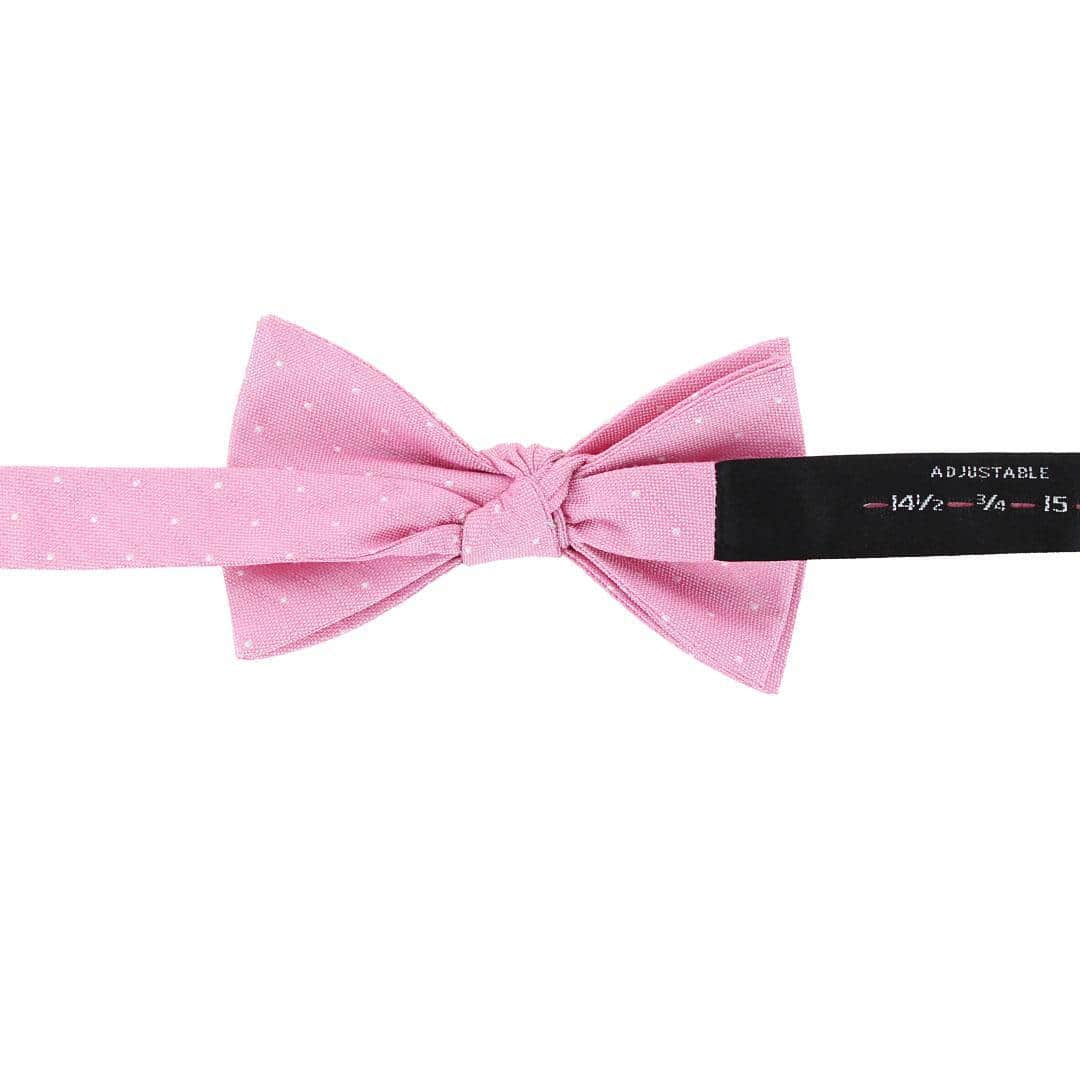 Churchill Chambray Polka Dot Linen Blend Bow Tie - Light Pink with Polka Dots