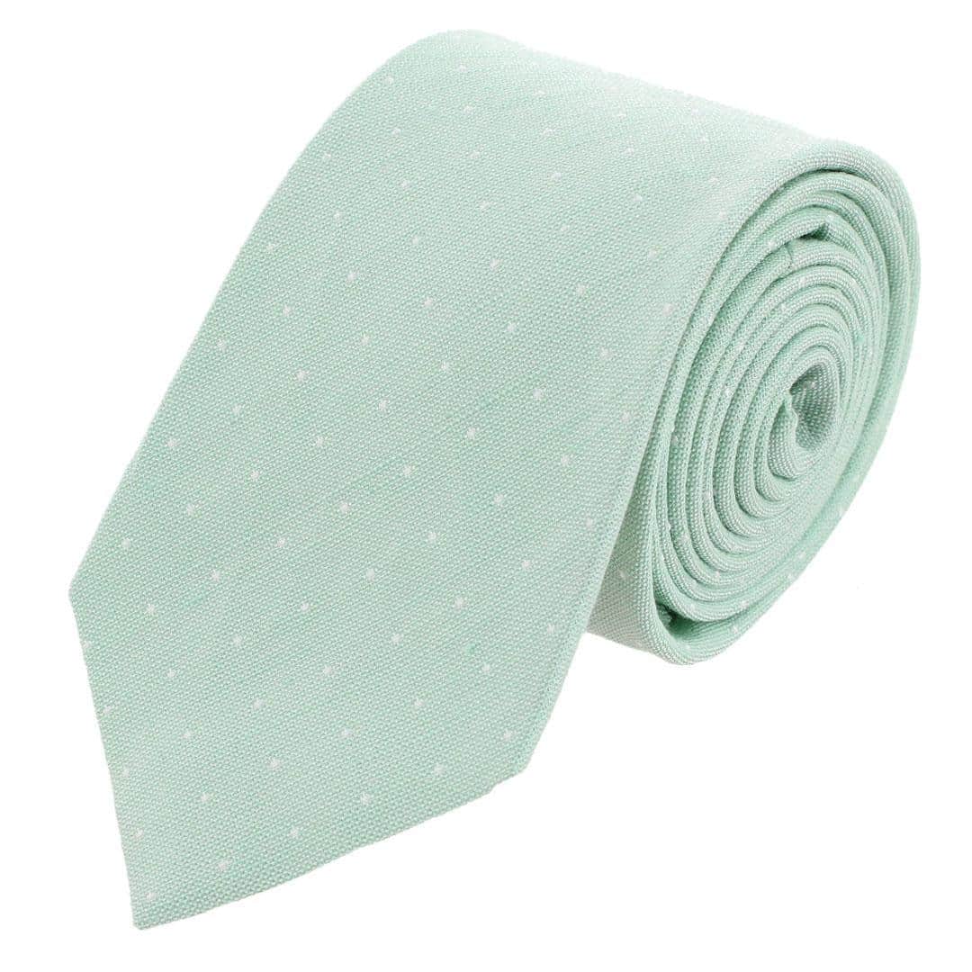Churchill Chambray Polka Dot Linen Blend Necktie - Light Green with Polka Dots