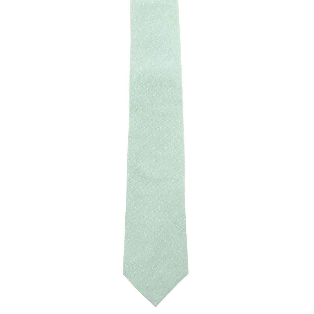 Churchill Chambray Polka Dot Linen Blend Necktie - Light Green with Polka Dots