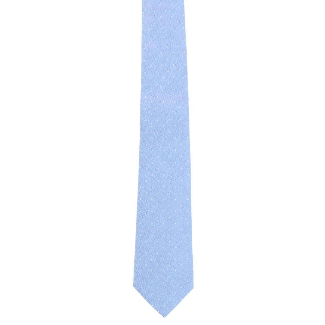 Churchill Chambray Polka Dot Linen Blend Necktie - Light Blue with Polka Dots