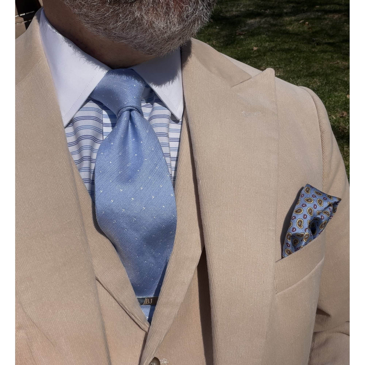 Churchill Chambray Polka Dot Linen Blend Necktie - Light Blue with Polka Dots