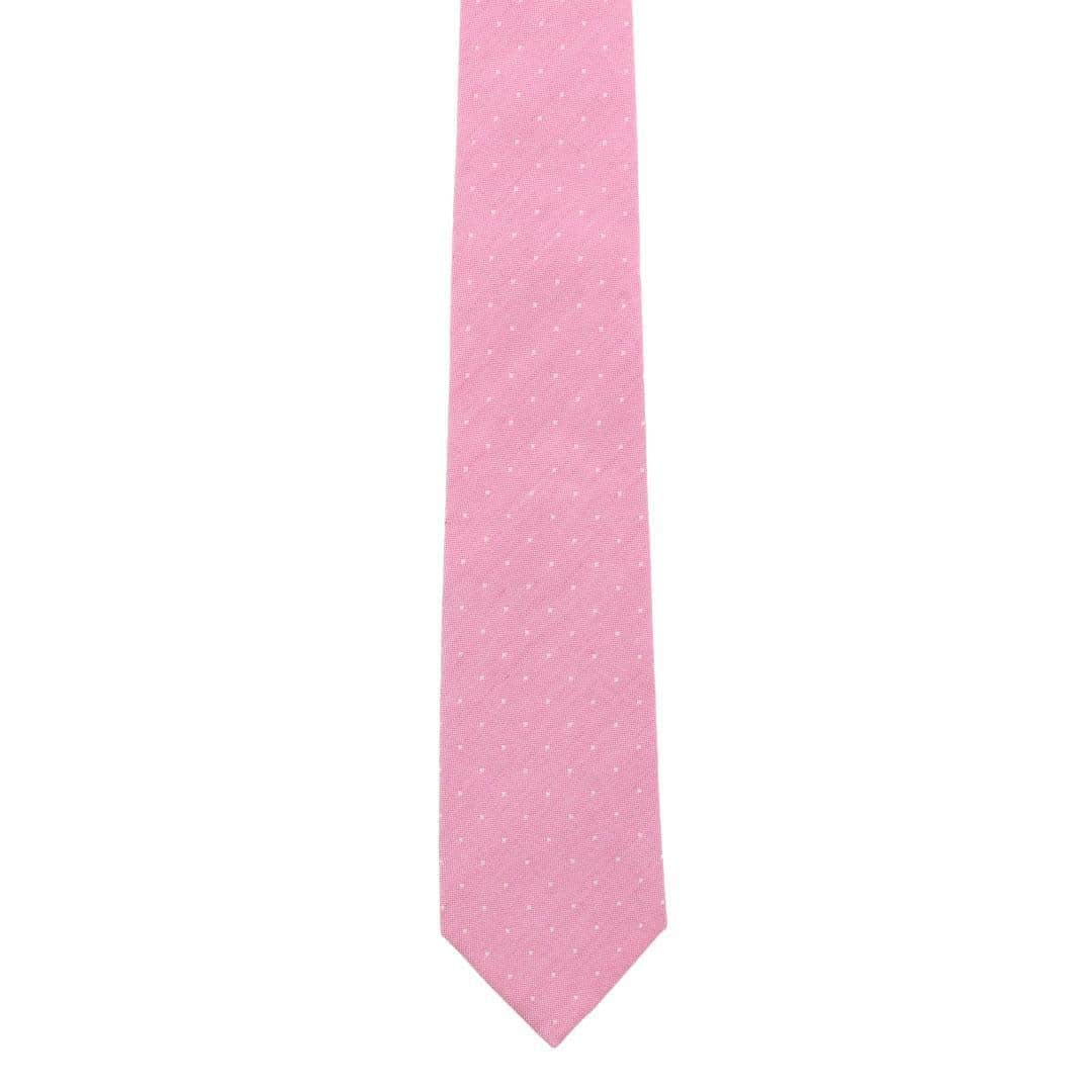 Churchill Chambray Polka Dot Linen Blend Necktie - Light Pink with Polka Dots
