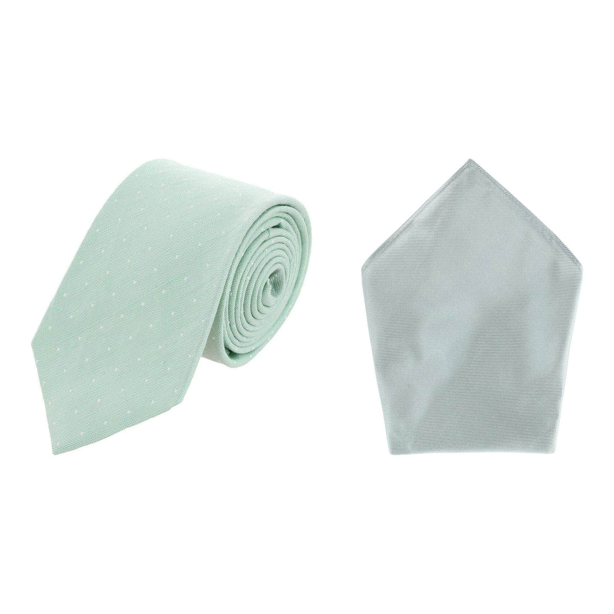 Churchill Chambray Polka Dot Necktie & Gatsby Silk Pocket Square Bundle - Green & Silver