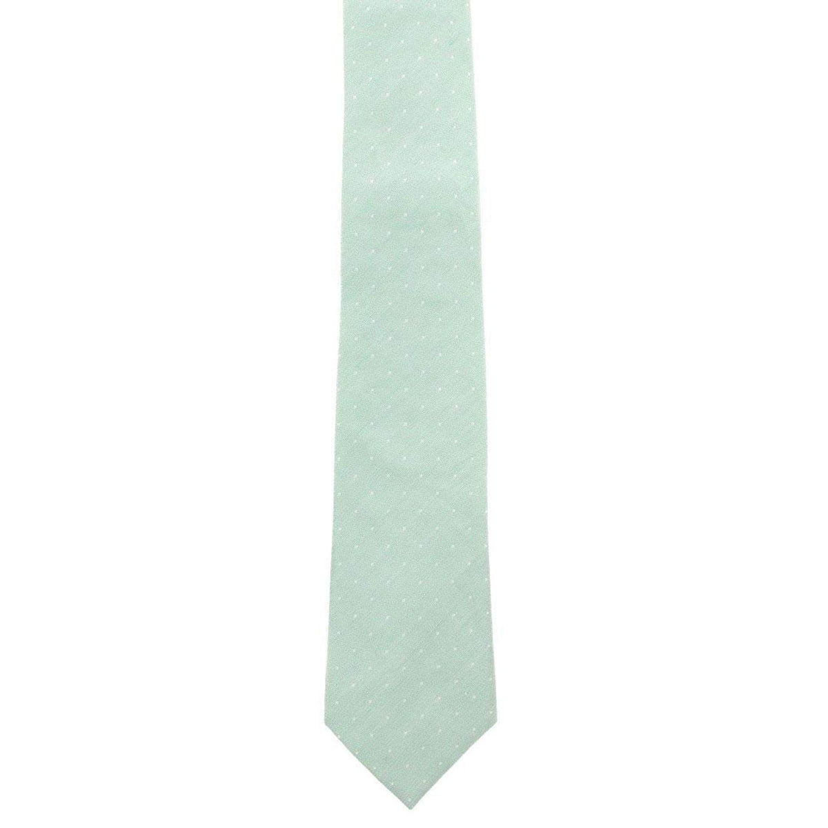 Churchill Chambray Polka Dot Necktie & Gatsby Silk Pocket Square Bundle - Green & Silver