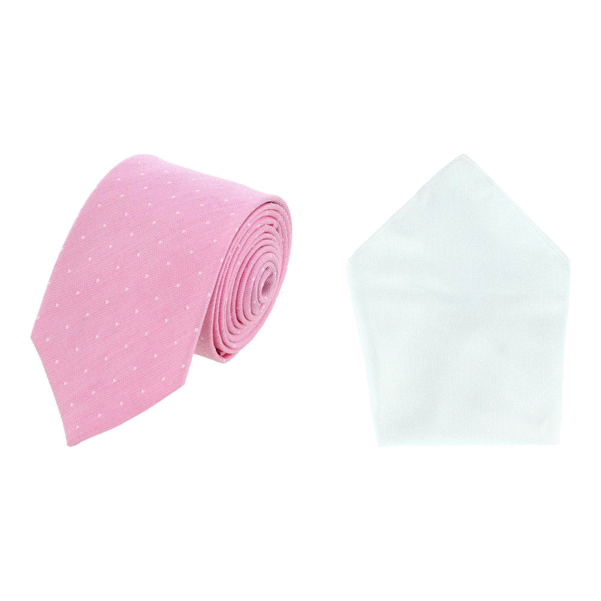 Churchill Chambray Polka Dot Necktie & Gatsby Silk Pocket Square Bundle - Pink & White
