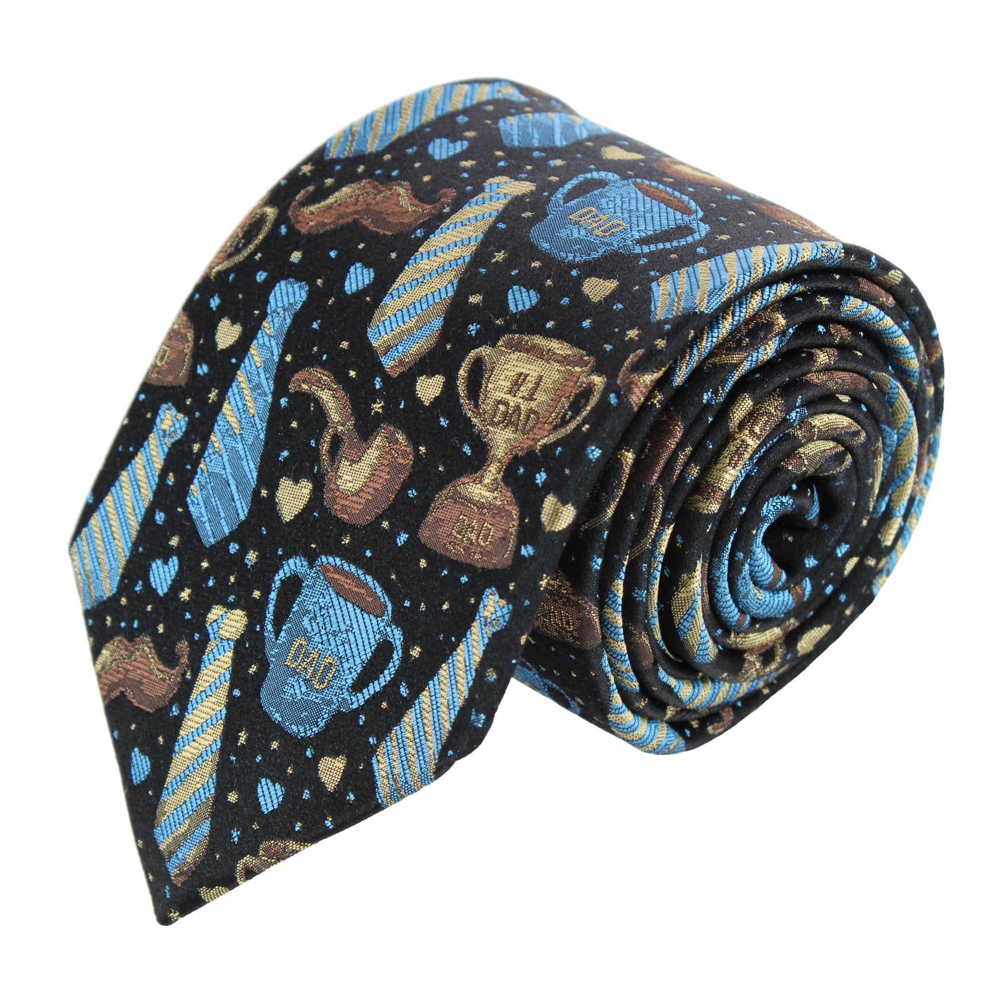 Dad Appreciation Necktie & Gatsby Silk Pocket Square Bundle - Navy with Blue